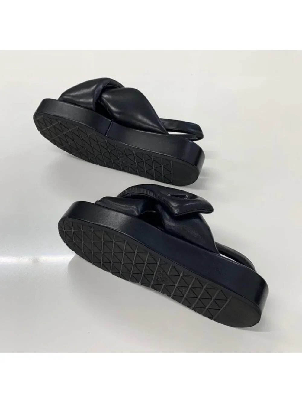 Prada Logo Padded Nappa Leather Platform Sandals Black
